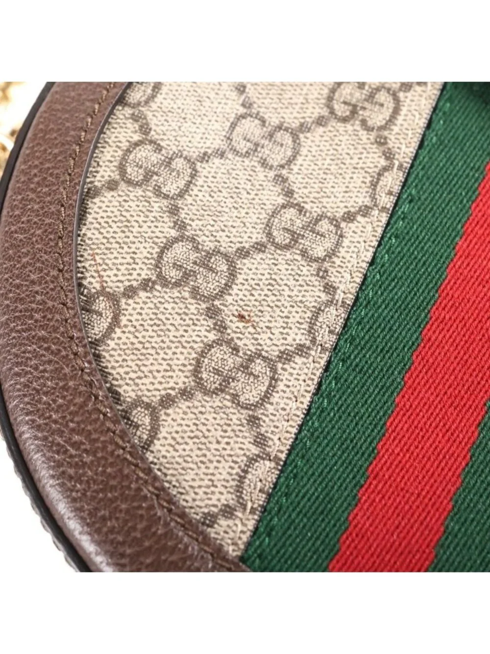 Gucci Ophidia GG Mini Sherry Line Leather Round Shoulder Bag Brown Beige